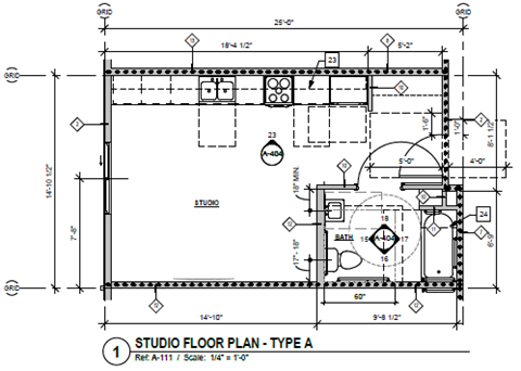 Floor plan for studio, 1 bath, 393 sqft